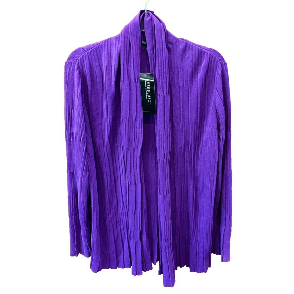 Lafayette 148 NEW size L New York Knit Pleated Purple Cardigan Sweater Cotton